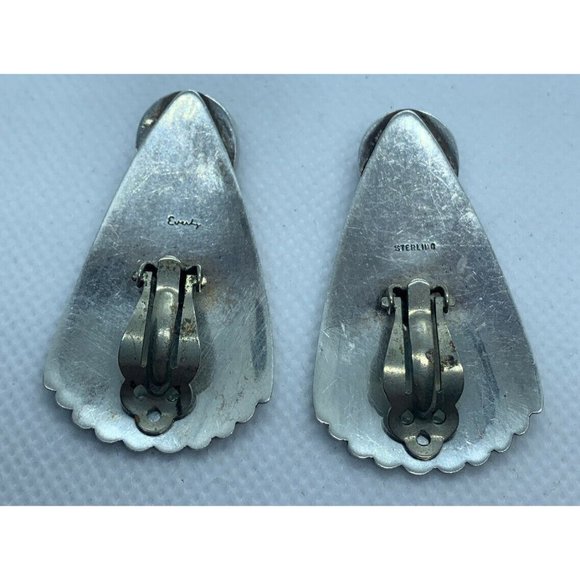 Vintage 925 Sterling Silver & Black Onyx Artist Signed Clip Earrings 14.6g - Picture 3 of 5